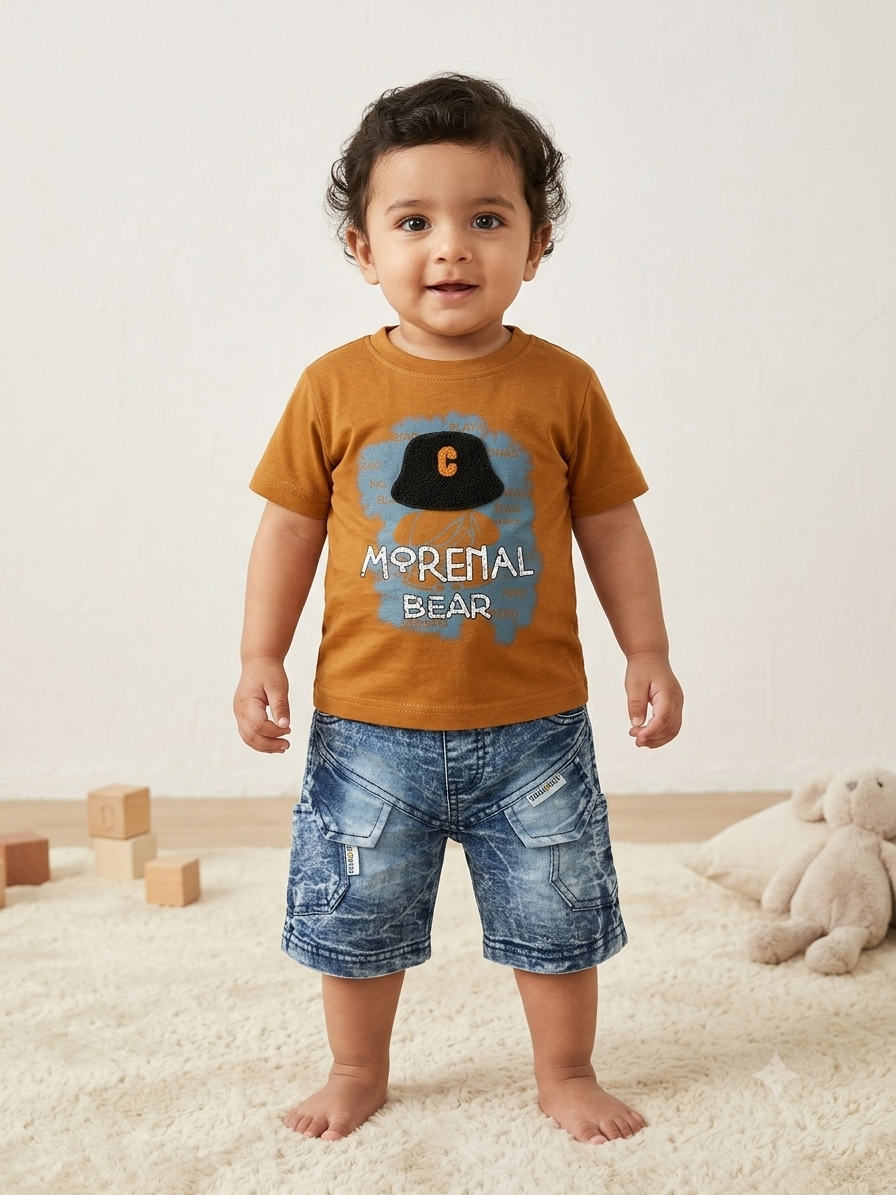Baby Boy Morenal Bear Denim Suit