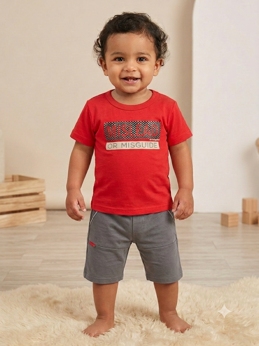 Baby Boy Mislead or Misguide Red Suit