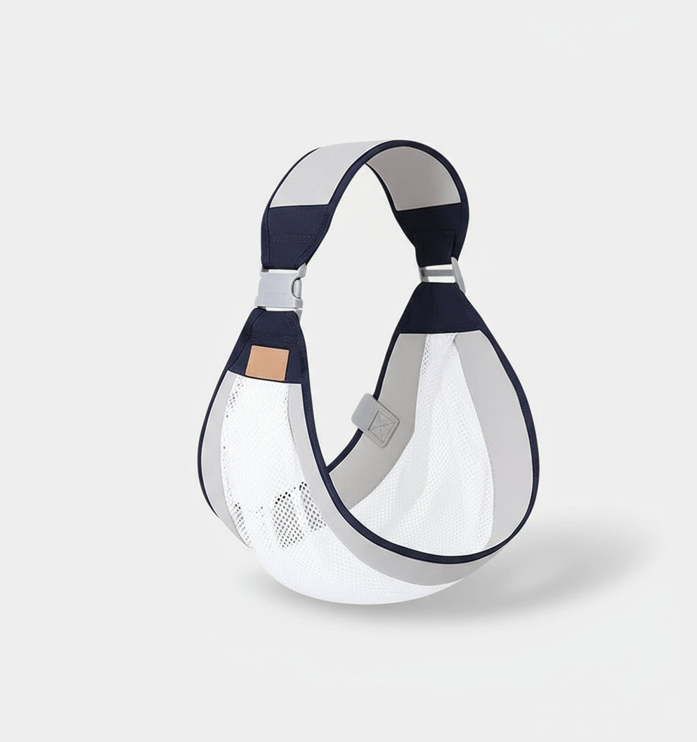 Baby carrier sling with a baby being held, on a white background