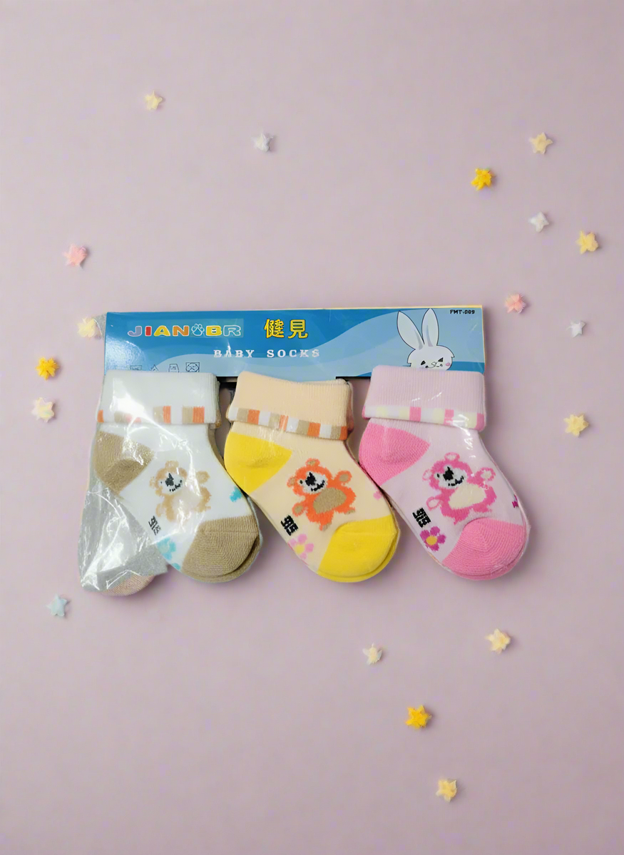 Adorable Newborn Baby Socks - 3 Pair Pack (0-12 Months
