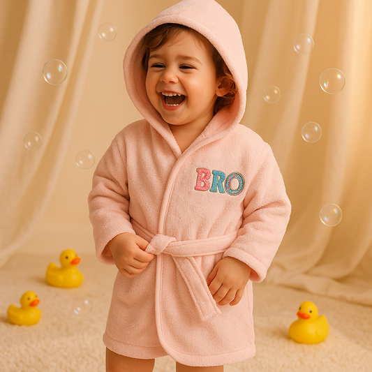Cozy Hooded Baby Bath Robe - Soft & Absorbent Pink Terry Cloth